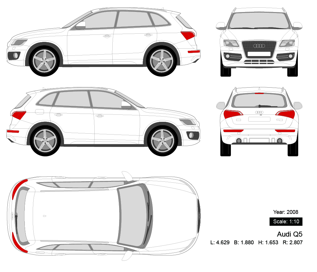 Audi Q5 2008 矢量三视图