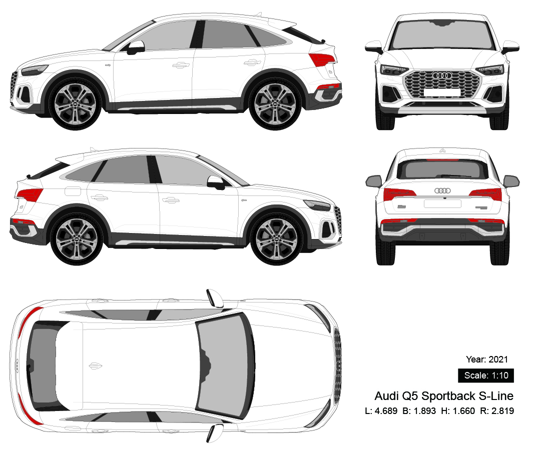 Audi Q5 Sportback S-Line 2021 矢量三视图