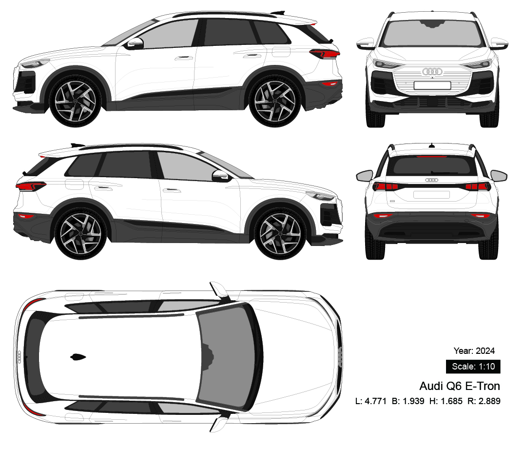 Audi Q6 E-Tron 2024 矢量三视图