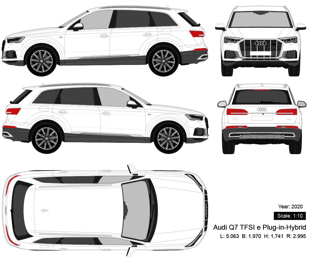 Audi Q7 TFSI e Plug-in-Hybrid 2020 矢量三视图