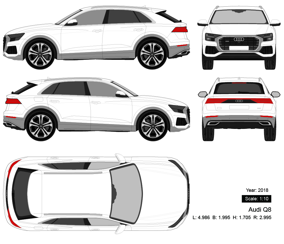 Audi Q8 2018 矢量三视图