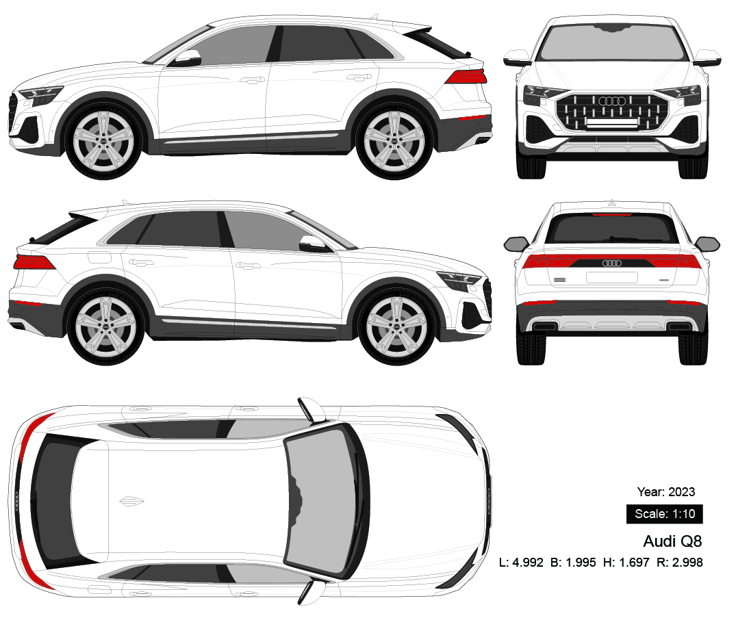 Audi Q8 2023 矢量三视图