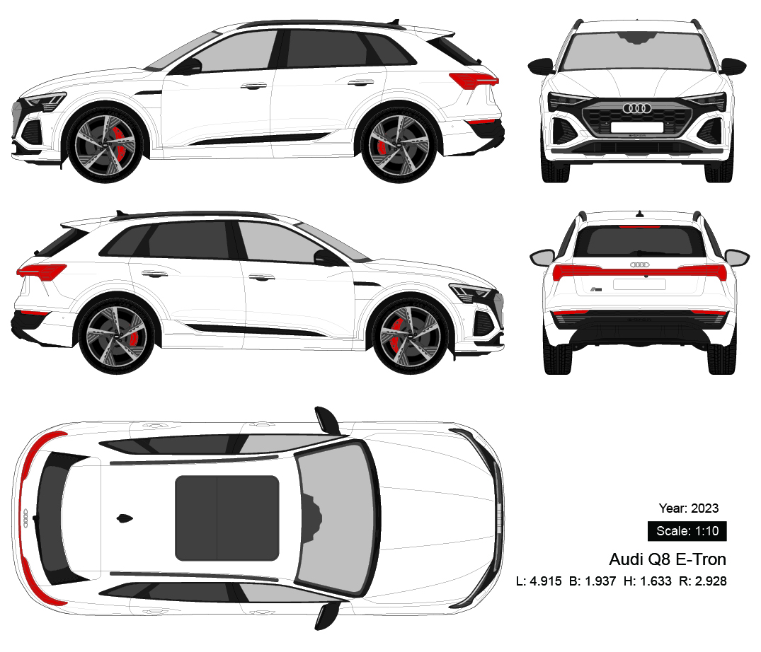 Audi Q8 E-Tron 2023 矢量三视图