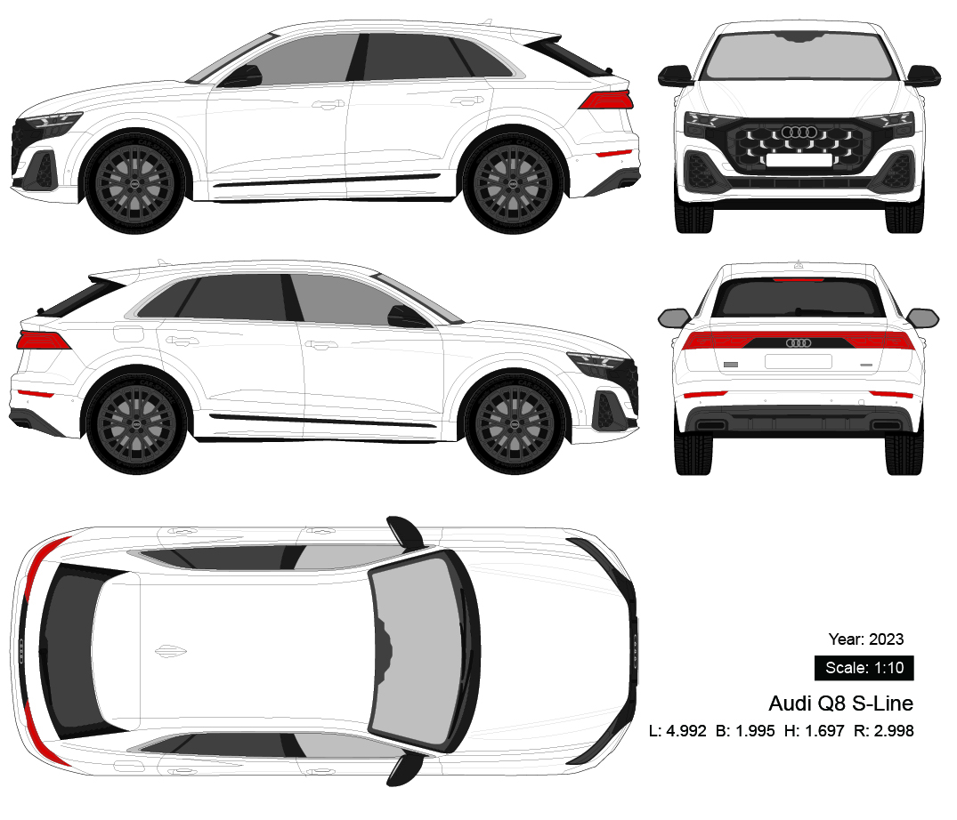 Audi Q8 S-Line 2023 矢量三视图