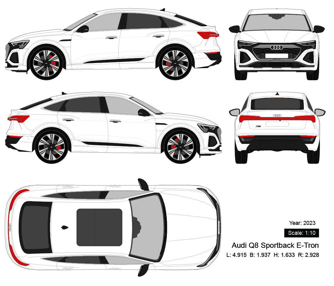 Audi Q8 Sportback E-Tron 2023 矢量三视图