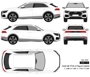 Audi Q8 TFSI e Plug-in-Hybrid 2020 矢量三视图-启模网