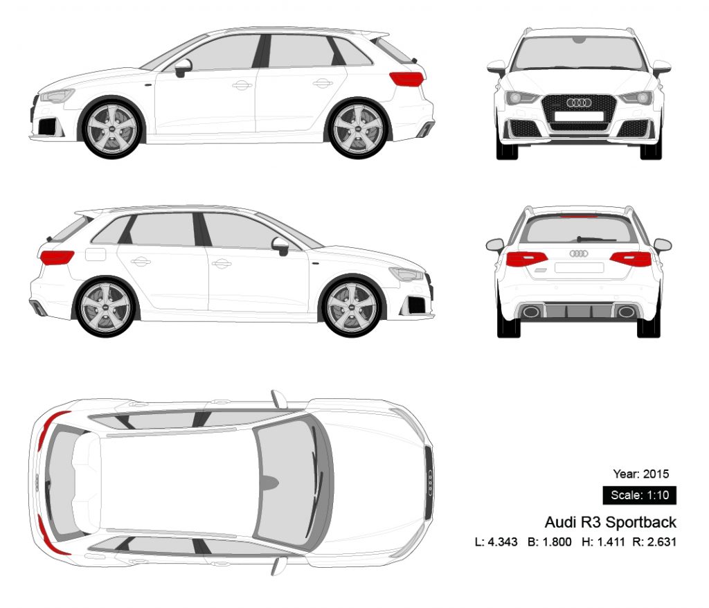Audi R3 Sportback 2015 矢量三视图-启模网