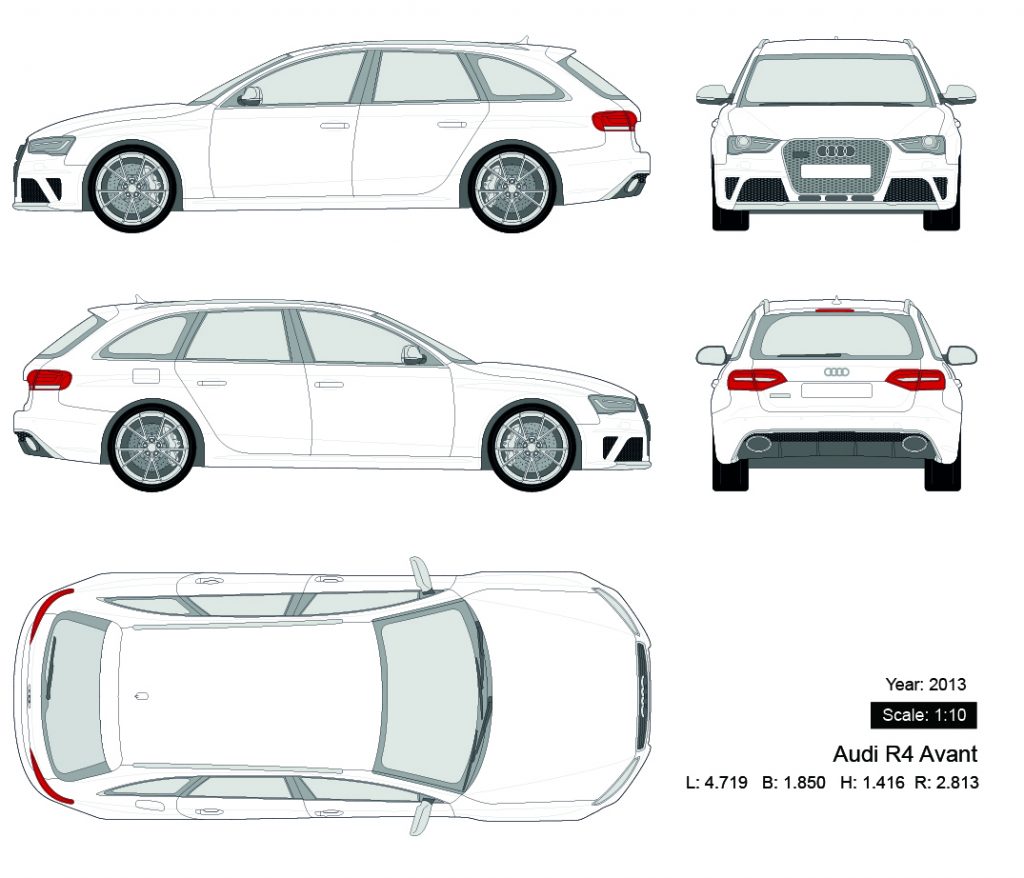 Audi R4 Avant 2013 矢量三视图-启模网