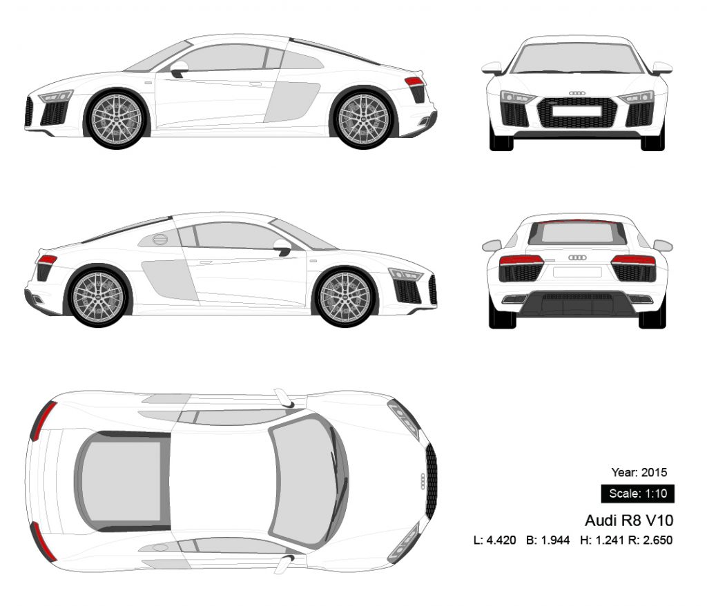 Audi R8 V10 2015 矢量三视图-启模网