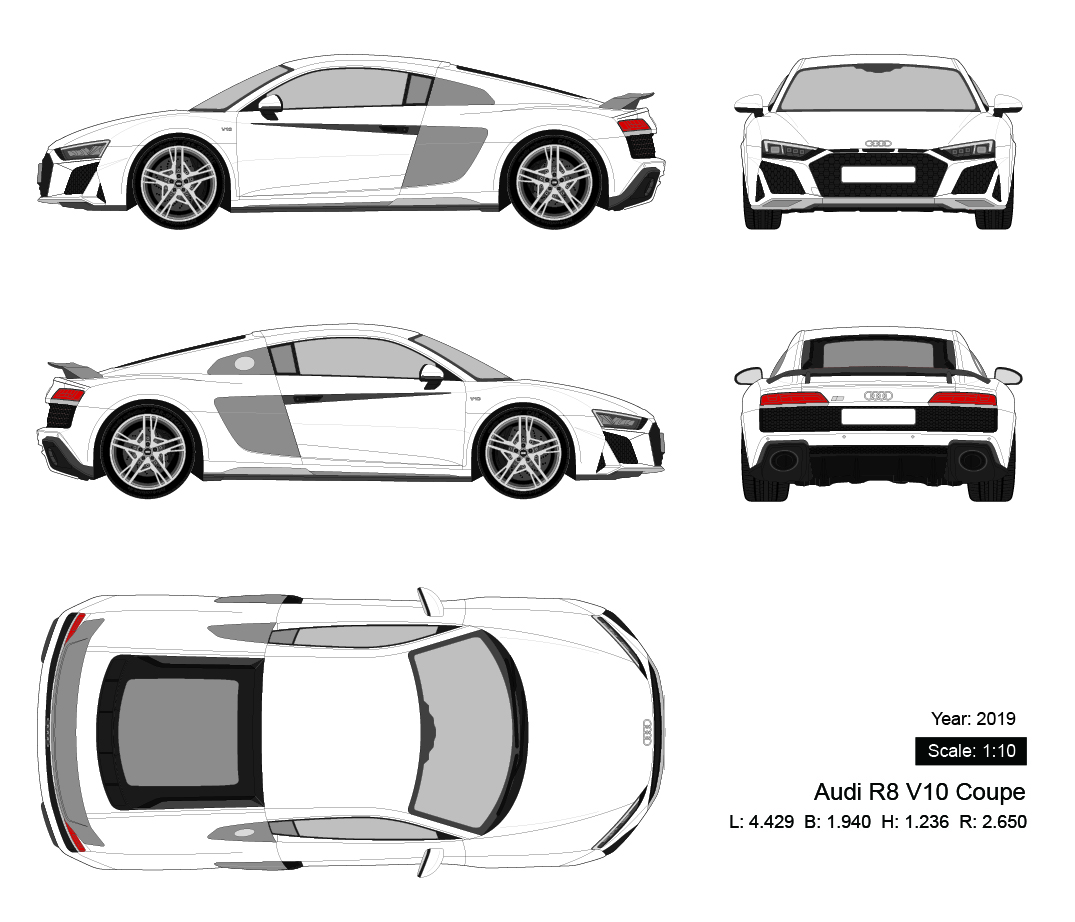 Audi R8 V10 Coupe 2019 矢量三视图