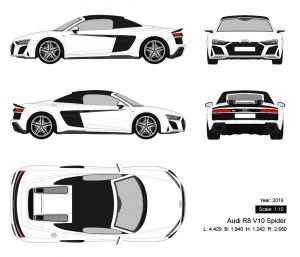 Audi R8 V10 Spider 2019 矢量三视图-启模网