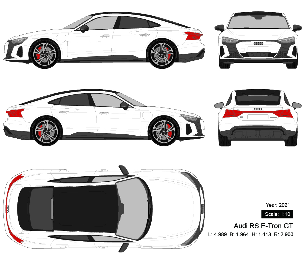Audi RS E-Tron GT 2021 矢量三视图