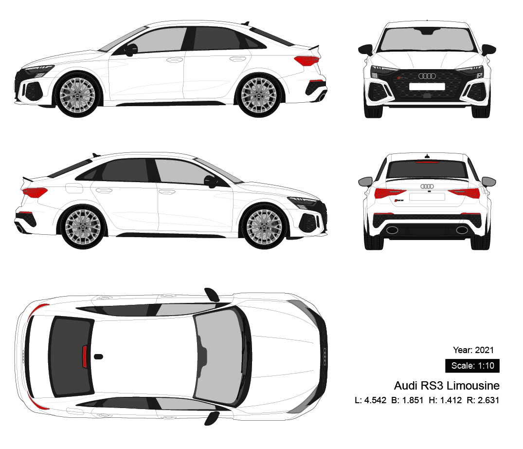 Audi RS3 Limousine 2021 矢量三视图