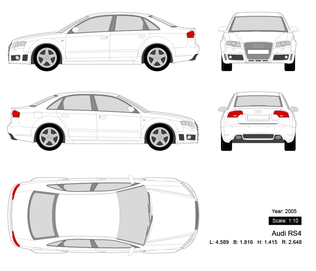 Audi RS4 2005 矢量三视图
