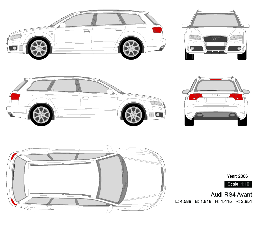 Audi RS4 Avant 2006 矢量三视图