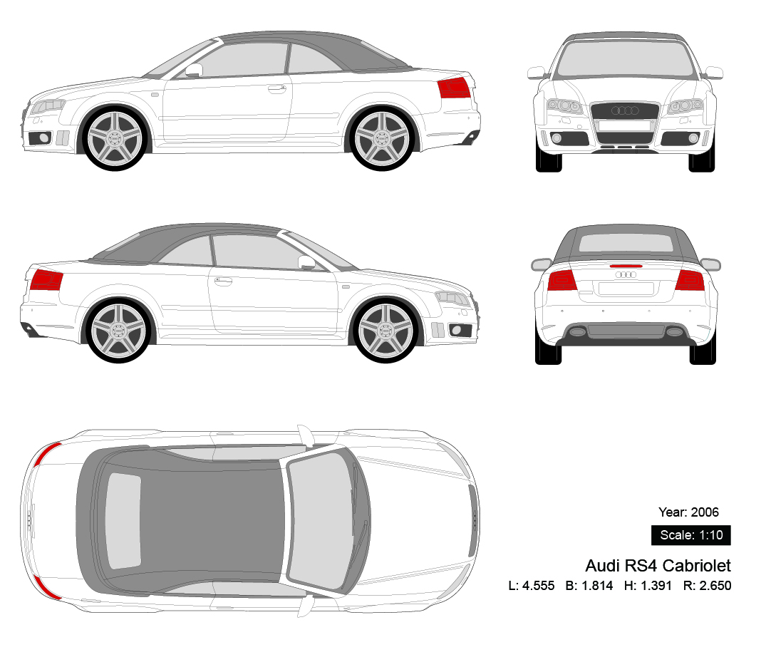 Audi RS4 Cabriolet 2006 矢量三视图