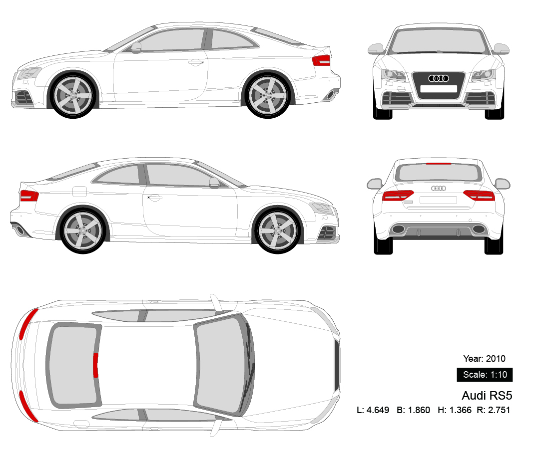 Audi RS5 2010 矢量三视图