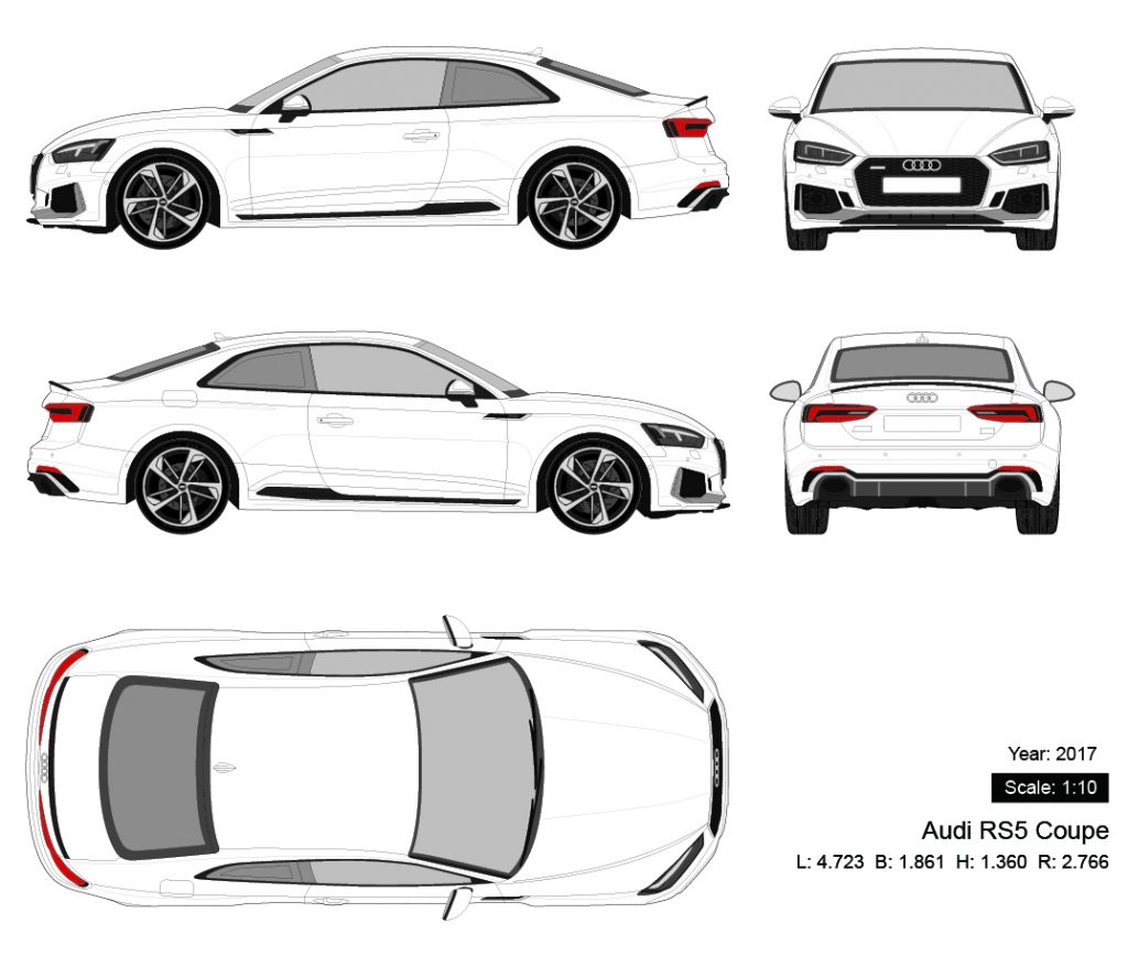 Audi RS5 Coupe 2017 矢量三视图-启模网