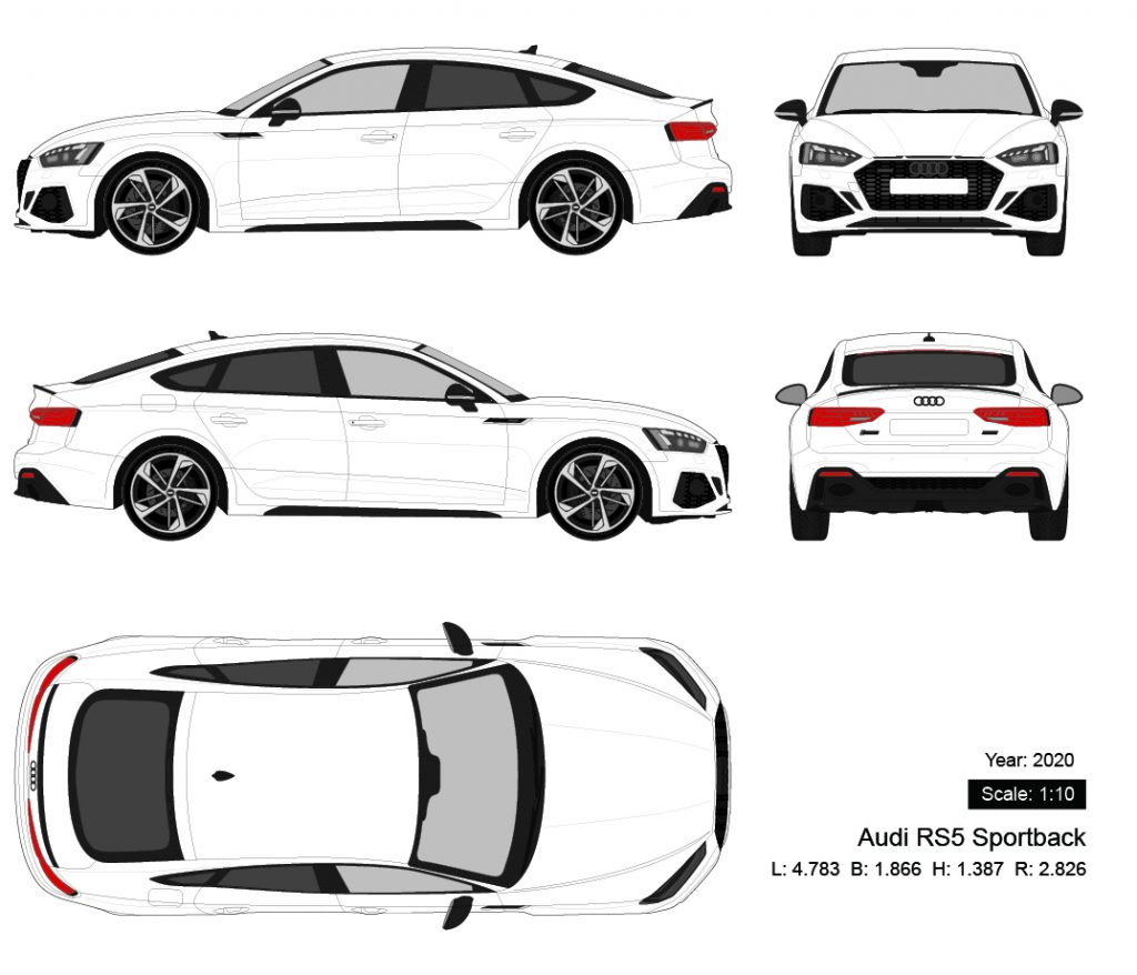 Audi RS5 Sportback 2020 矢量三视图-启模网