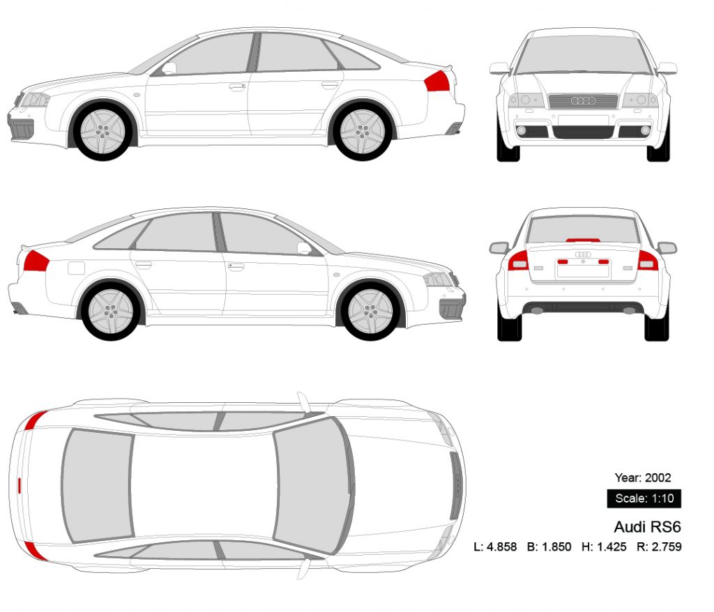 Audi RS6 2002 矢量三视图-启模网