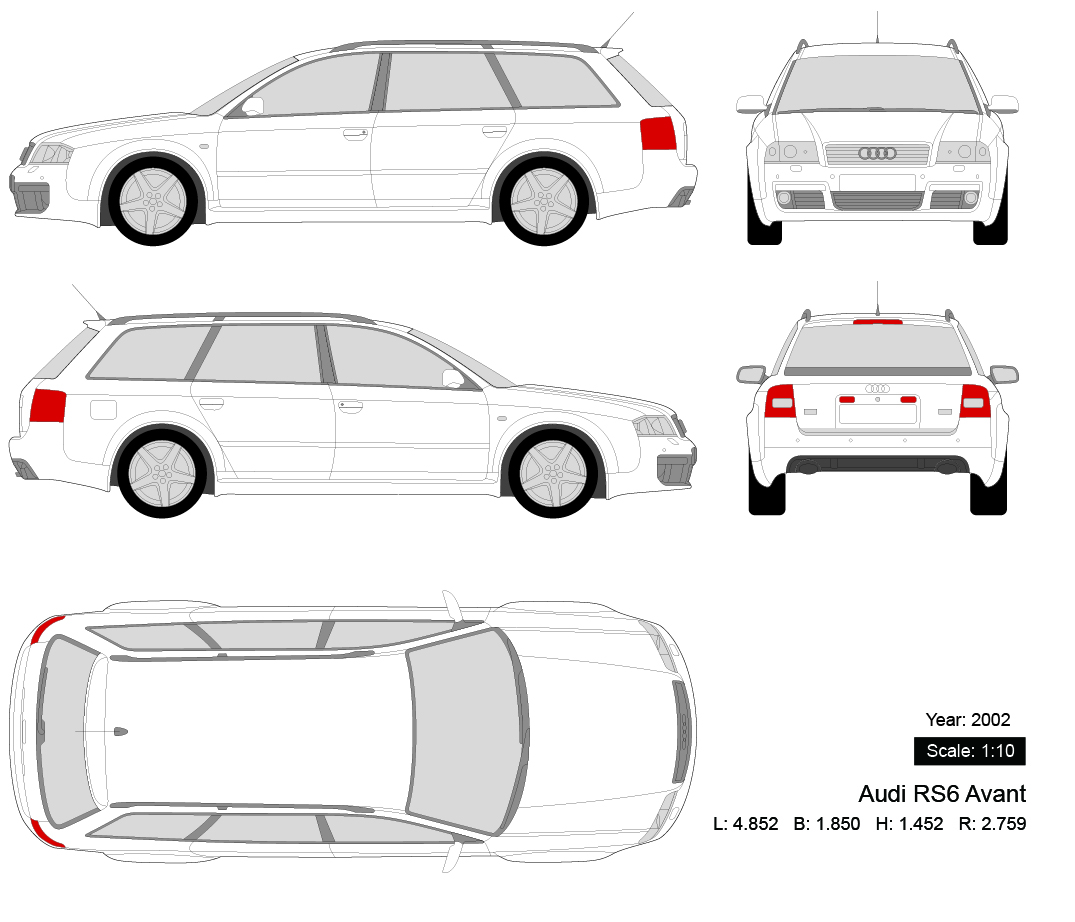 Audi RS6 Avant 2002 矢量三视图